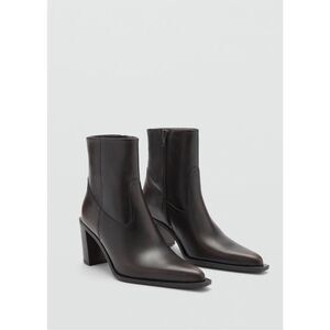 MNG BY MANGO LEATHER ANKLE BOOTS WITH BLOCK HEEL BROWN 9.5 eur 40